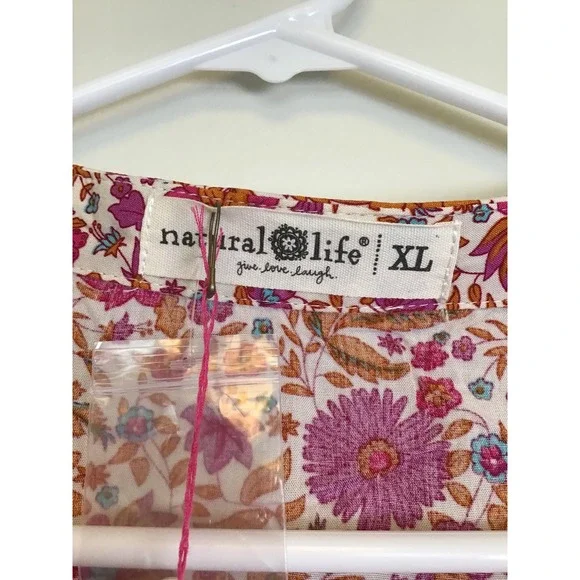 Natural Life Women's Pink Becca Floral Boho Tiered Mini Dress Size XL NWT - Picture 5 of 8